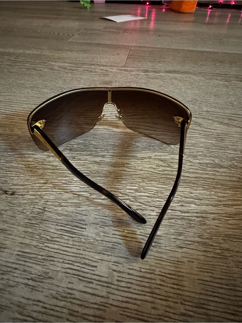 Versace Vintage Brown Shield Sunglasses -  Brown Lenses and Gold Medusa Details - Picture 7 of 8
